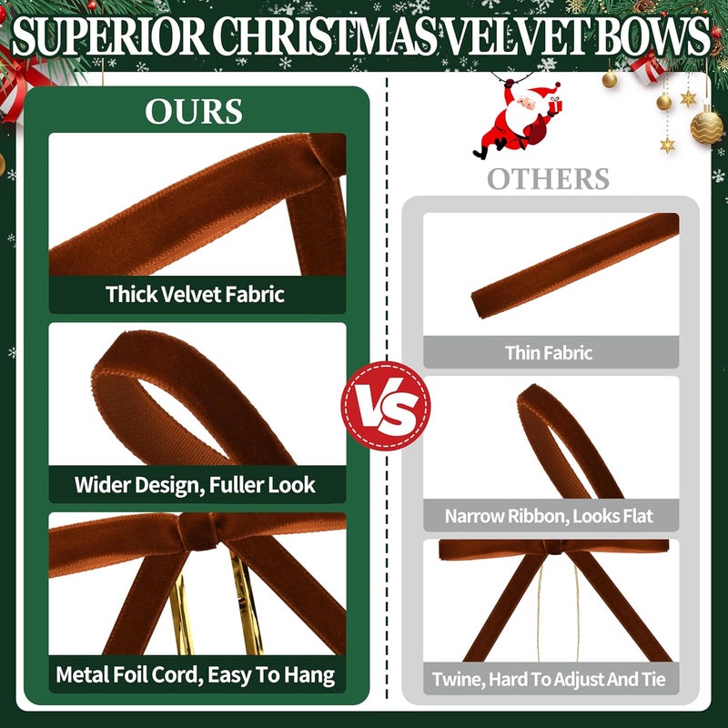 Lavwix 40Pcs Velvet Ribbon Bows, 5x7 Inch Pre-Tied Bows Christmas Ornaments for Xmas Tree, Garland, Wreath, Gift and Holiday Home Décor (5 x 7 Inch, Width of 3/8",Champagne, Khaki, Brown) - Image 3